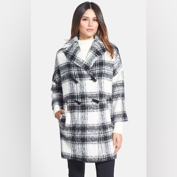 **NWOT ** Pink Tartan Plaid Double Breasted Coat - Picture 1 of 17